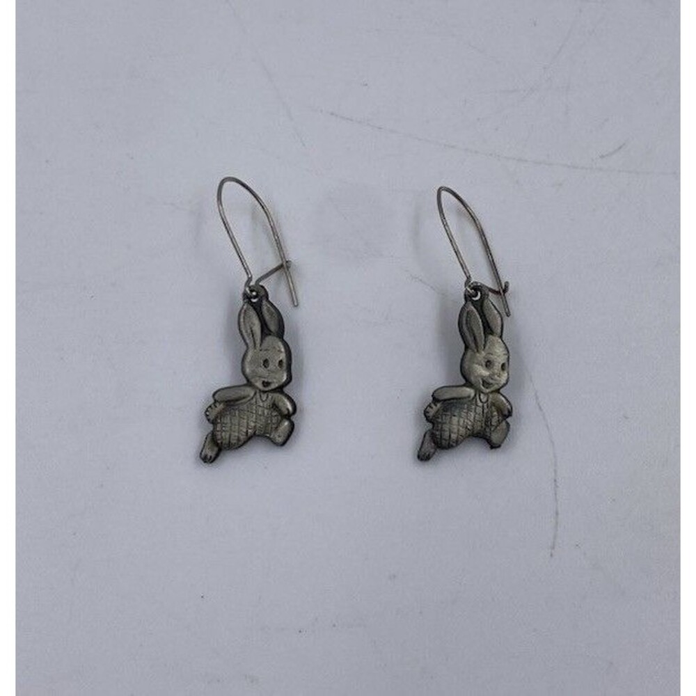 Silver Toned Dangle Bunny Rabbit Earrings Dainty Unbranded Fashion Costume